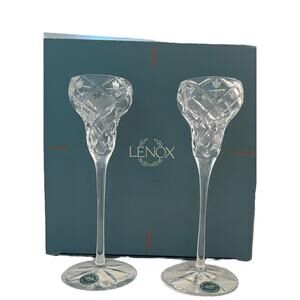 NEW VTG Lenox Crystal Candlestick Set Savannah Collection Slovenia 8"
